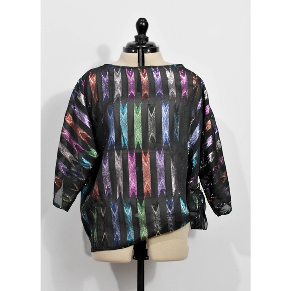 Teddi of California Sheer Black Blouse with Rainbow Metallic Print - Picture 2 of 7